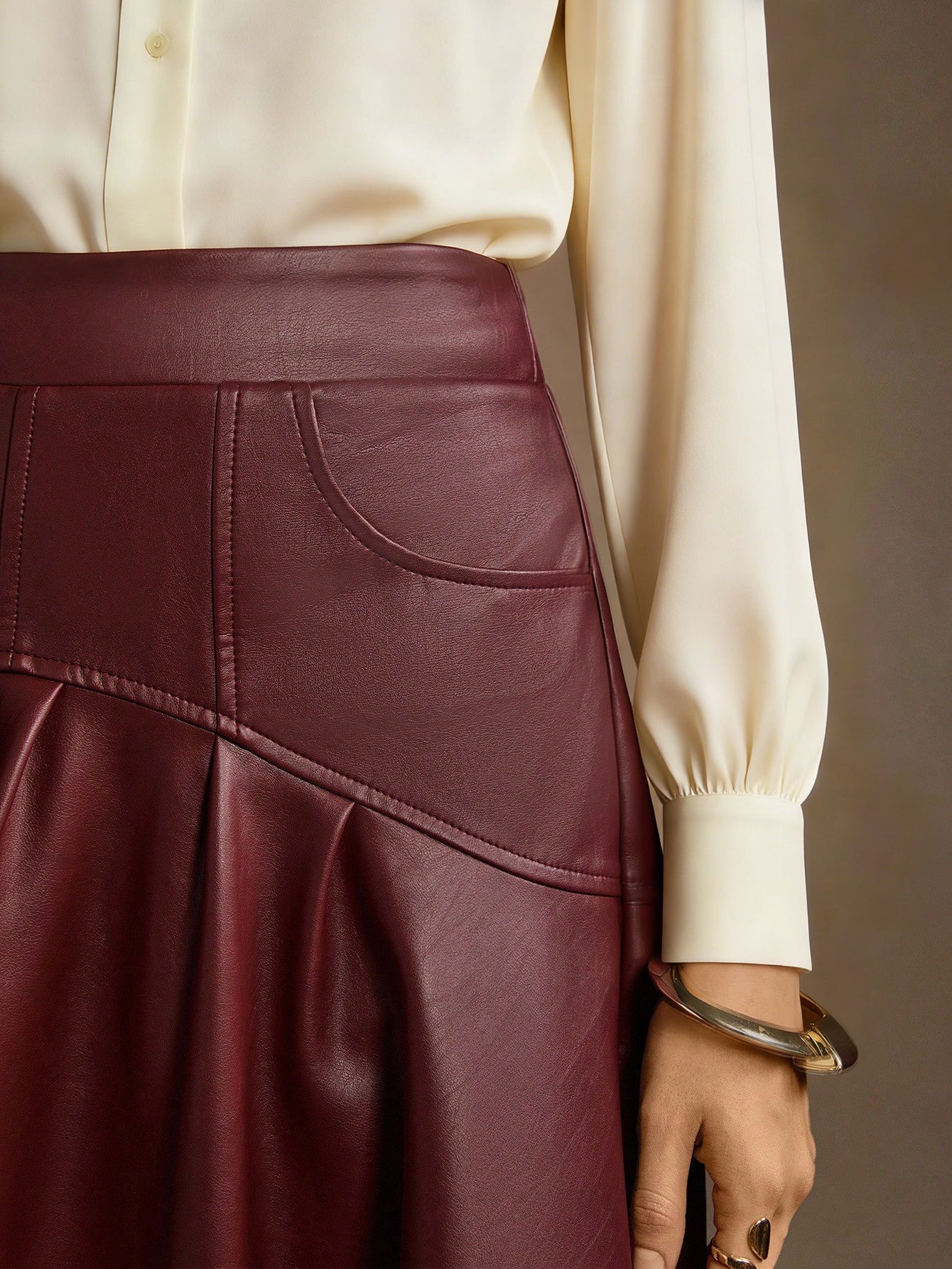 Elegant High Waisted Faux Leather Skirt