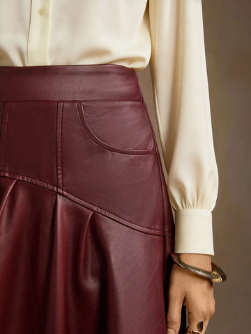 Elegant High Waisted Faux Leather Skirt
