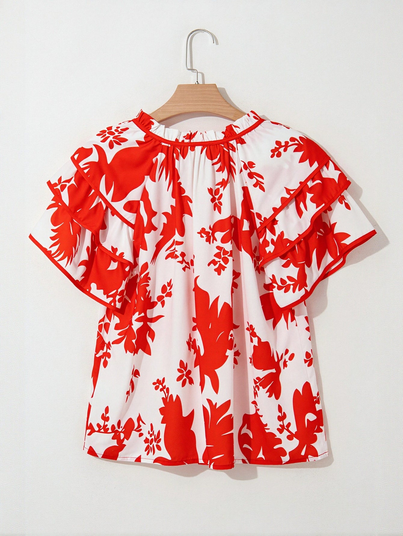 Floral Ruffle Sleeve Chiffon Blouse