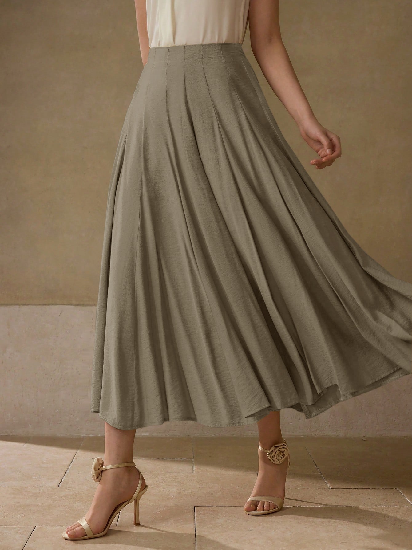 High Waisted Flowy Midi Skirt