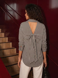 Open Back Bowknot Striped Button Shirt