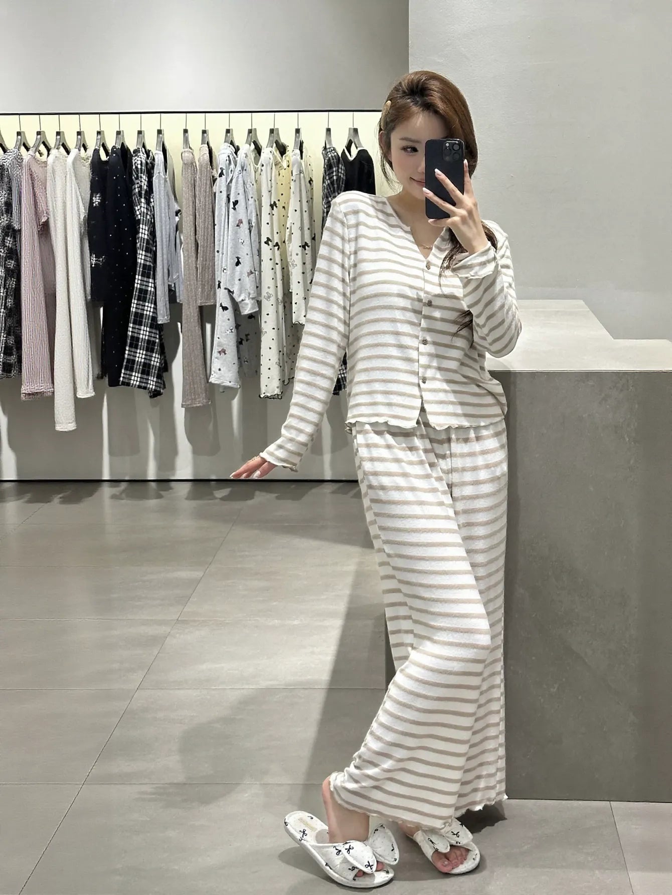 Soft Striped Button Down Lounge Set
