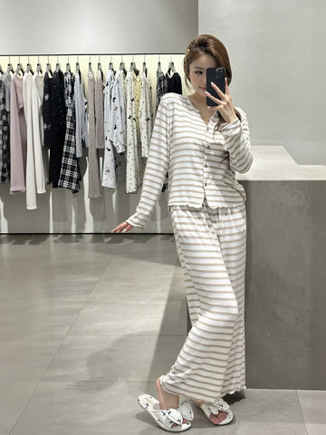 Soft Striped Button Down Lounge Set