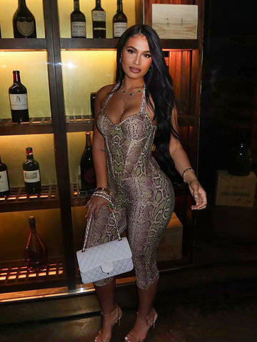 Snakeskin Print Wrap Waist Sexy Shorts Set