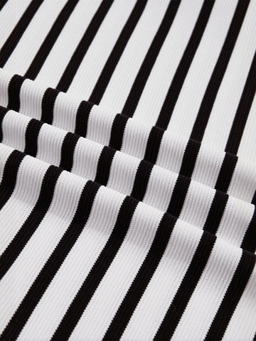 Puff Sleeve Striped Polo T Shirt