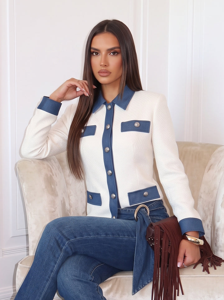 Elegant Contrast Trim Tweed Jacket