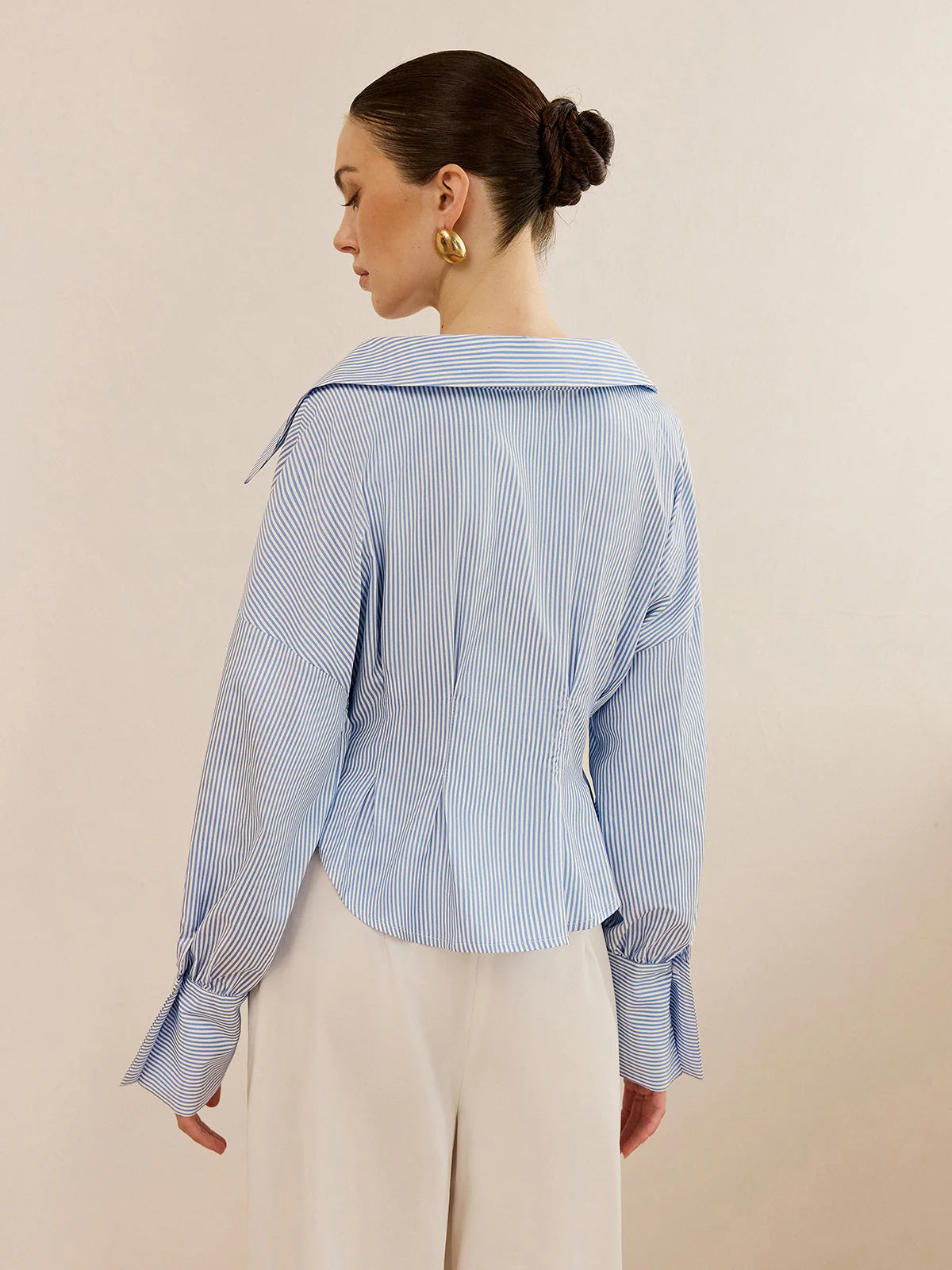 Fitted Waist Striped Button Down Shirt