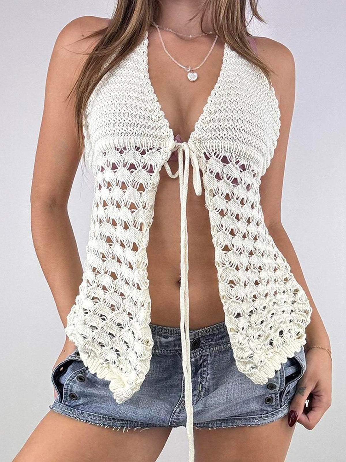Boho Crochet Halter Tie Cardigan