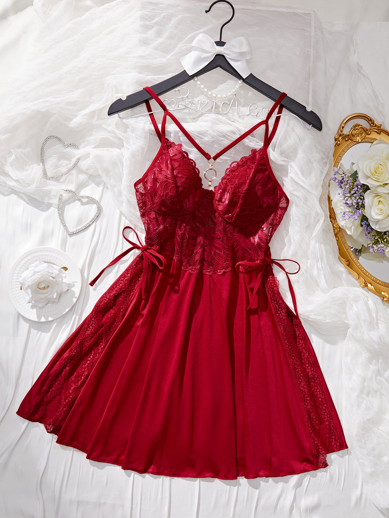 Lace Trimmed Side Slit Nightdress