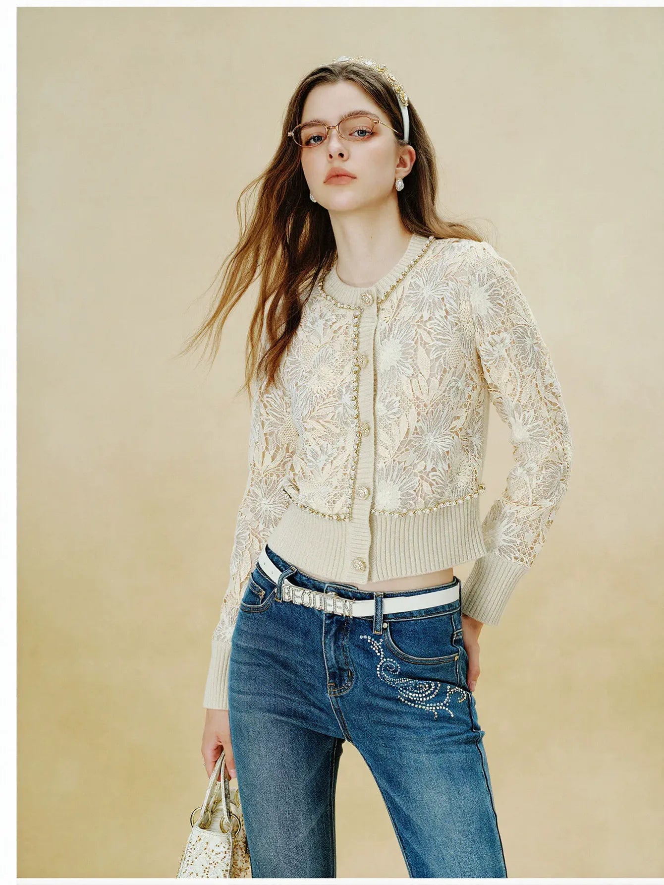 Elegant Floral Lace Knit Cardigan