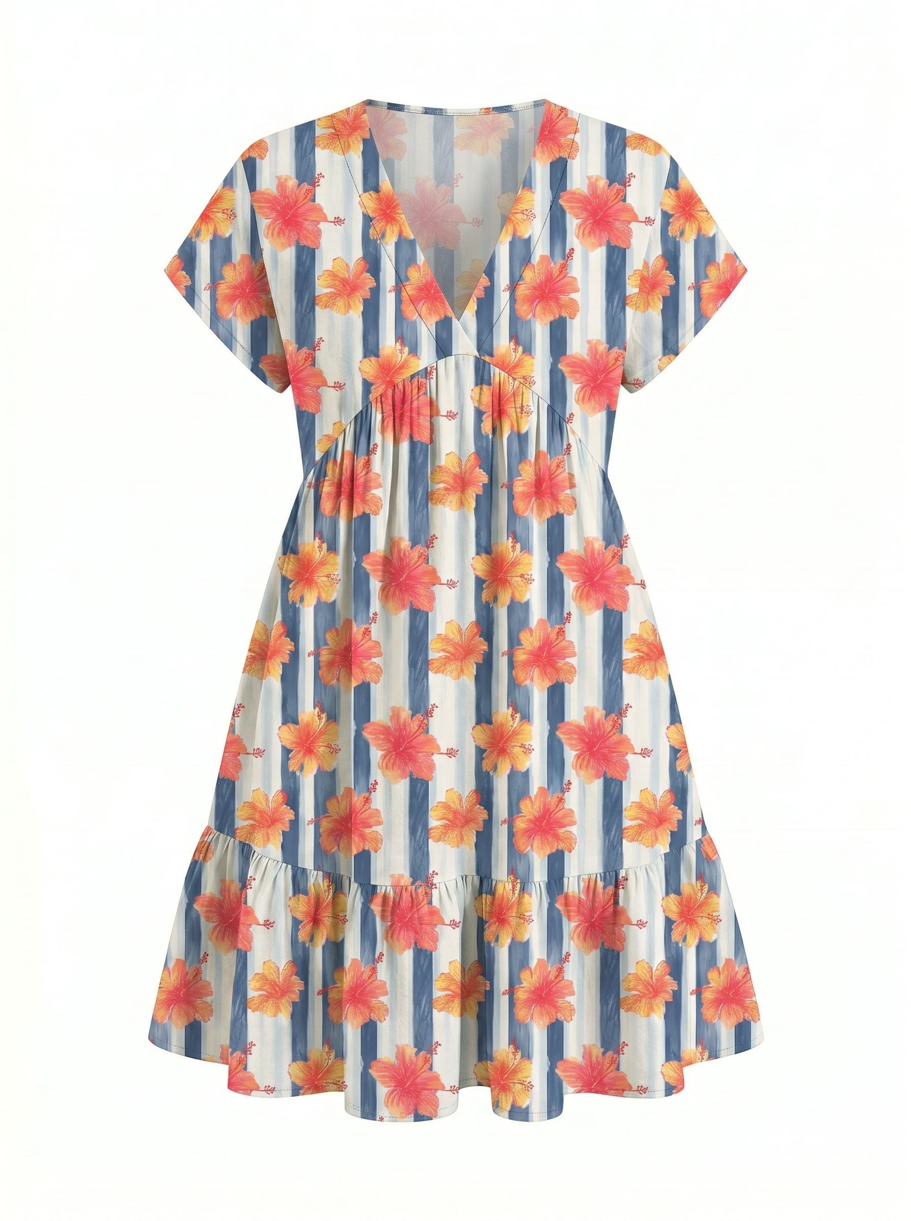 Floral Print V Neck Tiered Babydoll Mini Dress