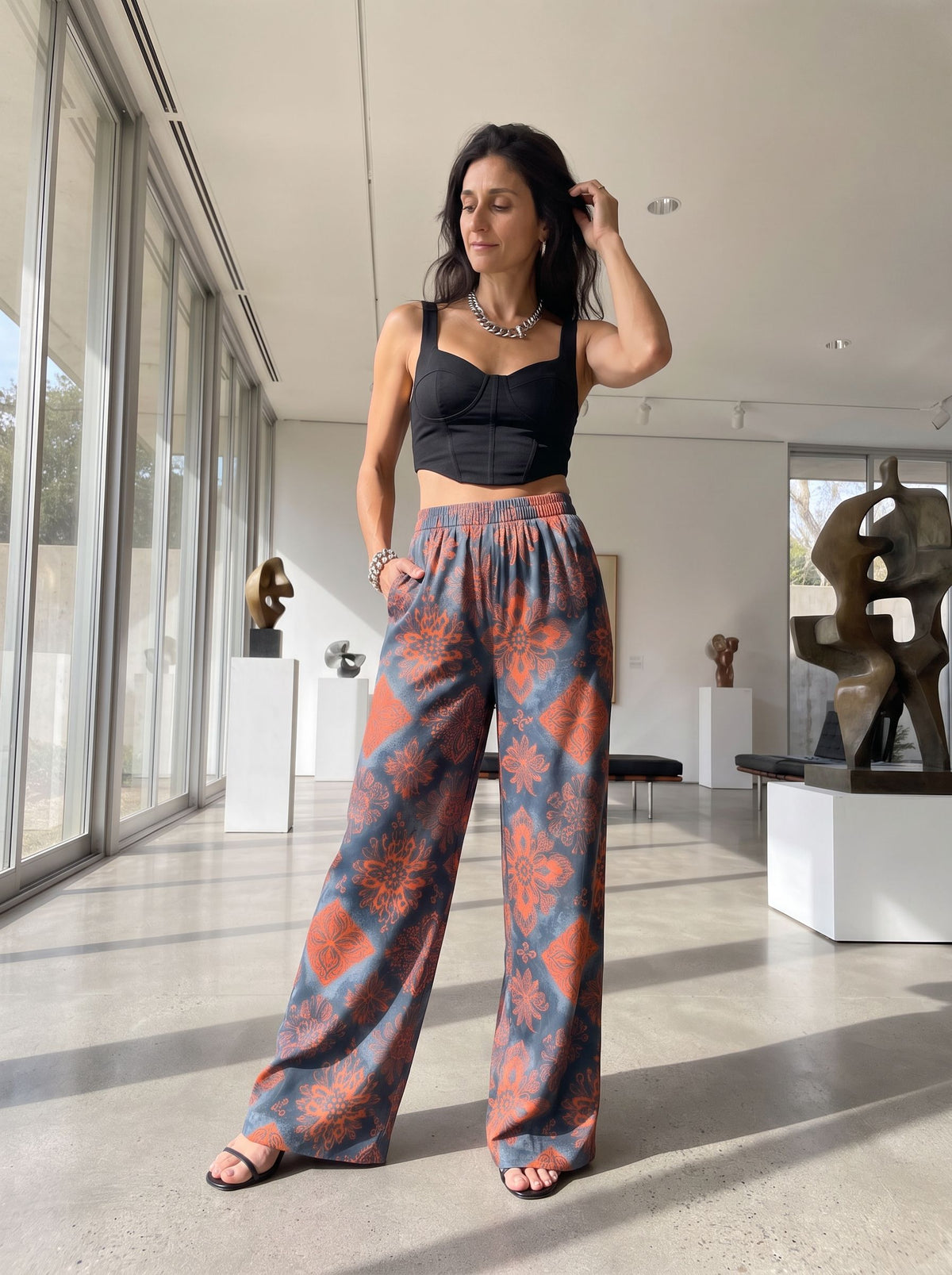 ALEXANDRA BALSAN's Orange Floral Print Pants