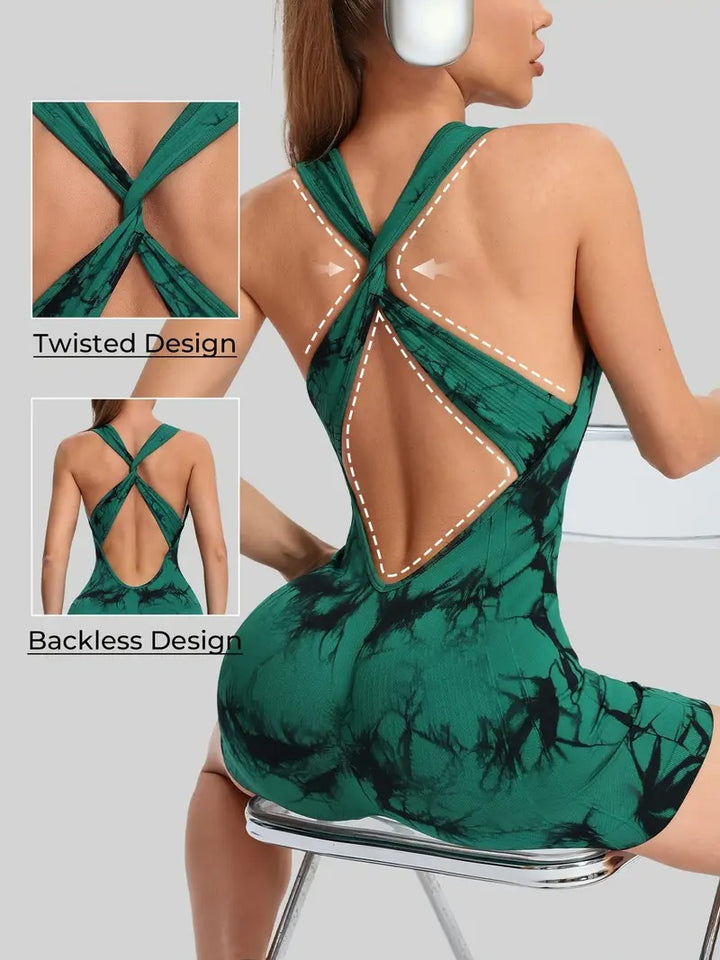 Backless Tie Dye Yoga Romper