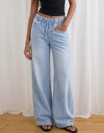 High Waisted Drawstring Wide Leg Jeans