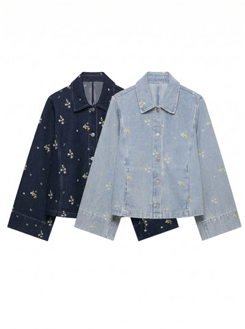 Floral Embroidered Relaxed Denim Jacket
