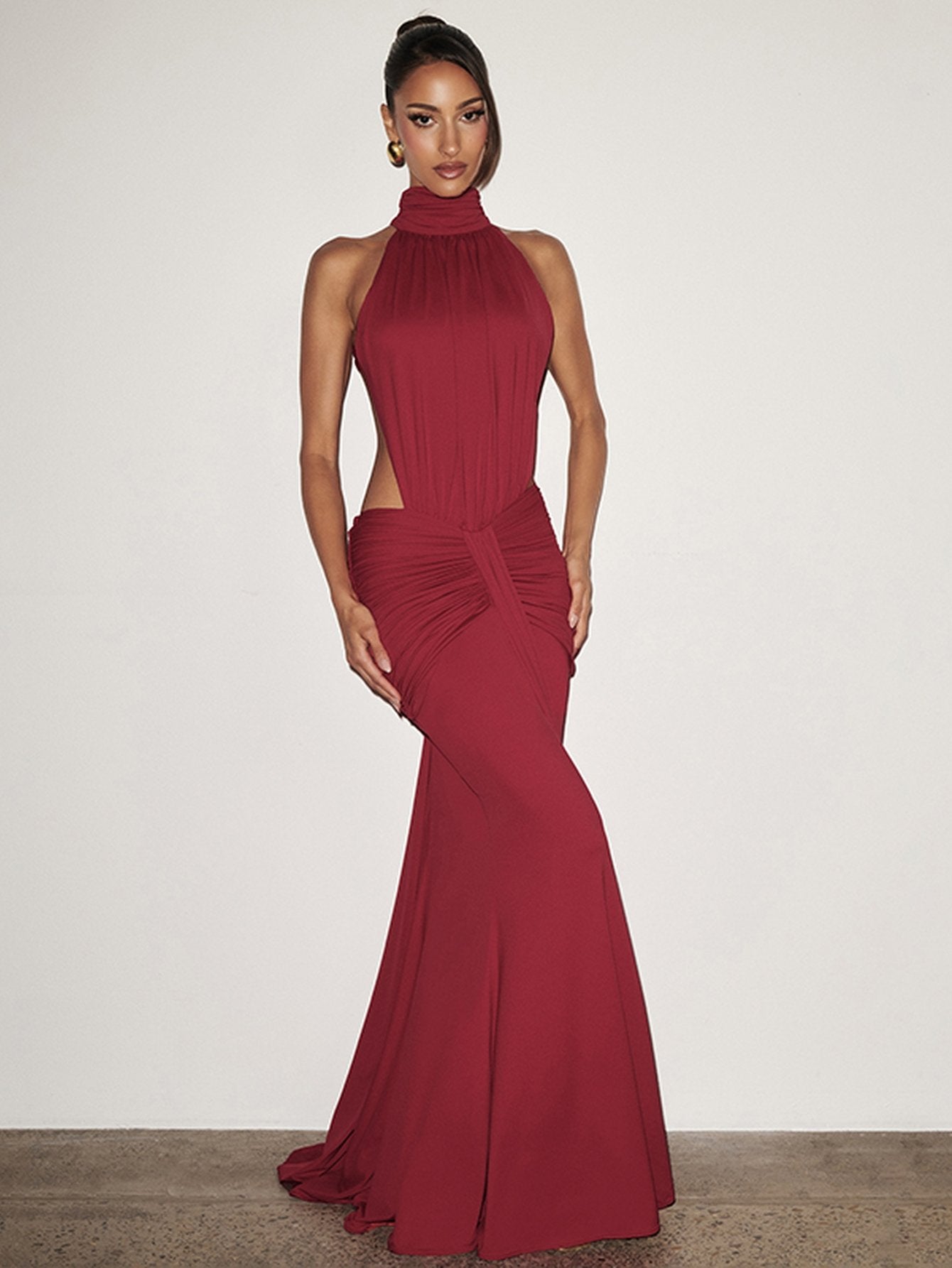 Haltered Neck Ruched Waist Sexy Maxi Dress