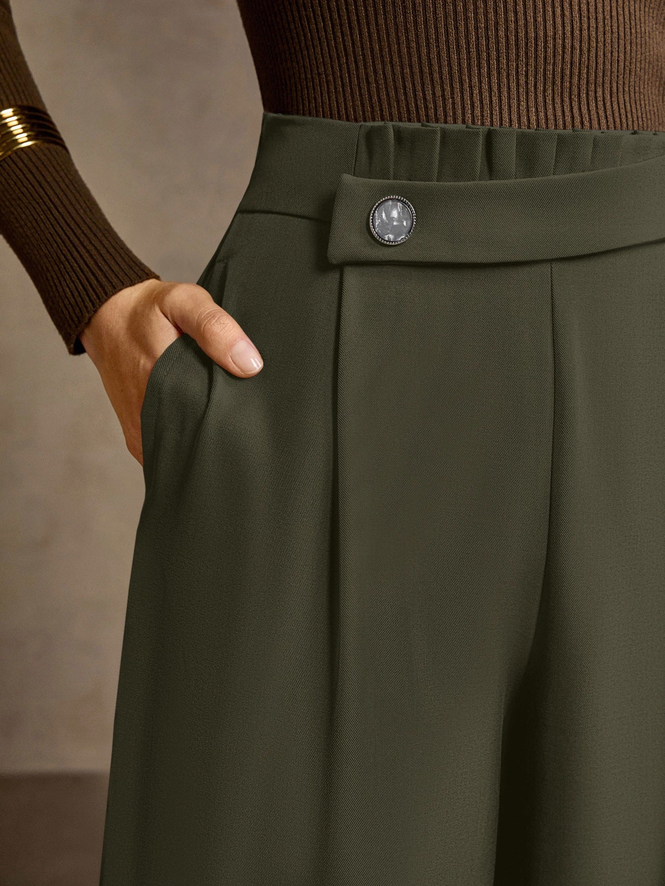High Waisted Pleated Wide Leg Trousers