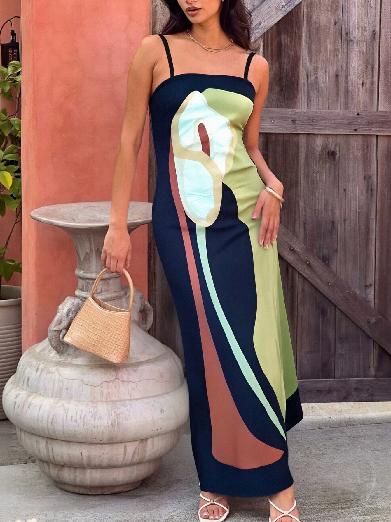 Sleek Abstract Print Maxi Dress