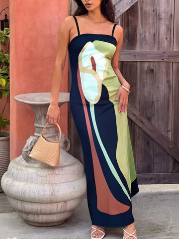 Sleek Abstract Print Maxi Dress