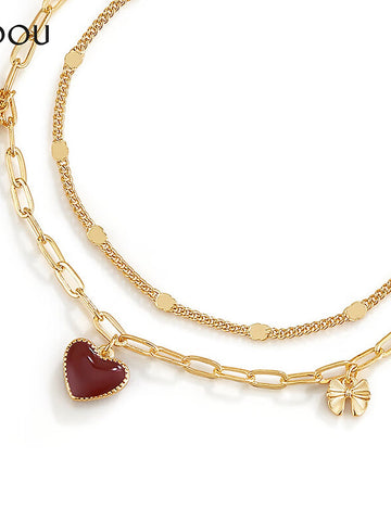 Dainty Red Heart Layered Bracelet