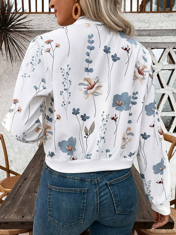 Floral Print Zip Up Bomber Jacket