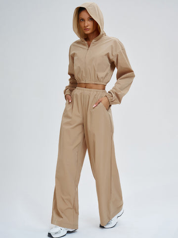 Cropped Lightweight Zip Up Tracksuit Set