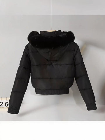 Faux Fur Hooded Cropped Puffer