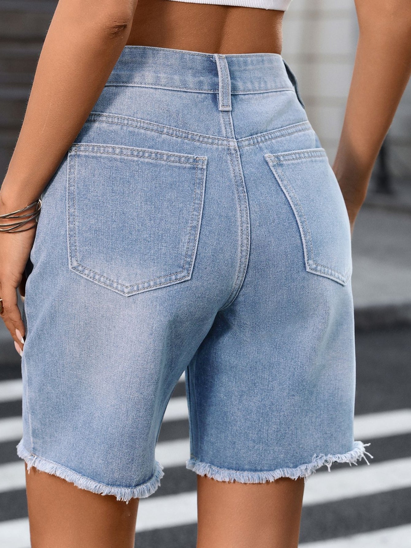 High Waisted Raw Hem Denim Shorts