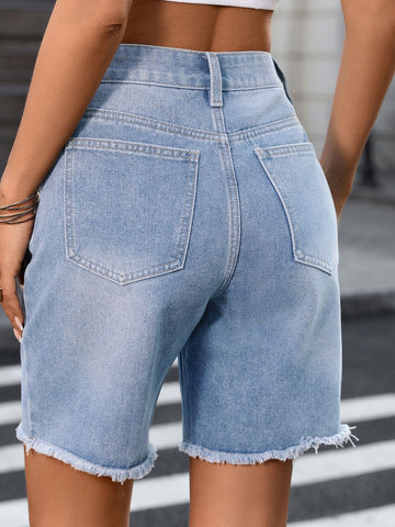 High Waisted Raw Hem Denim Shorts