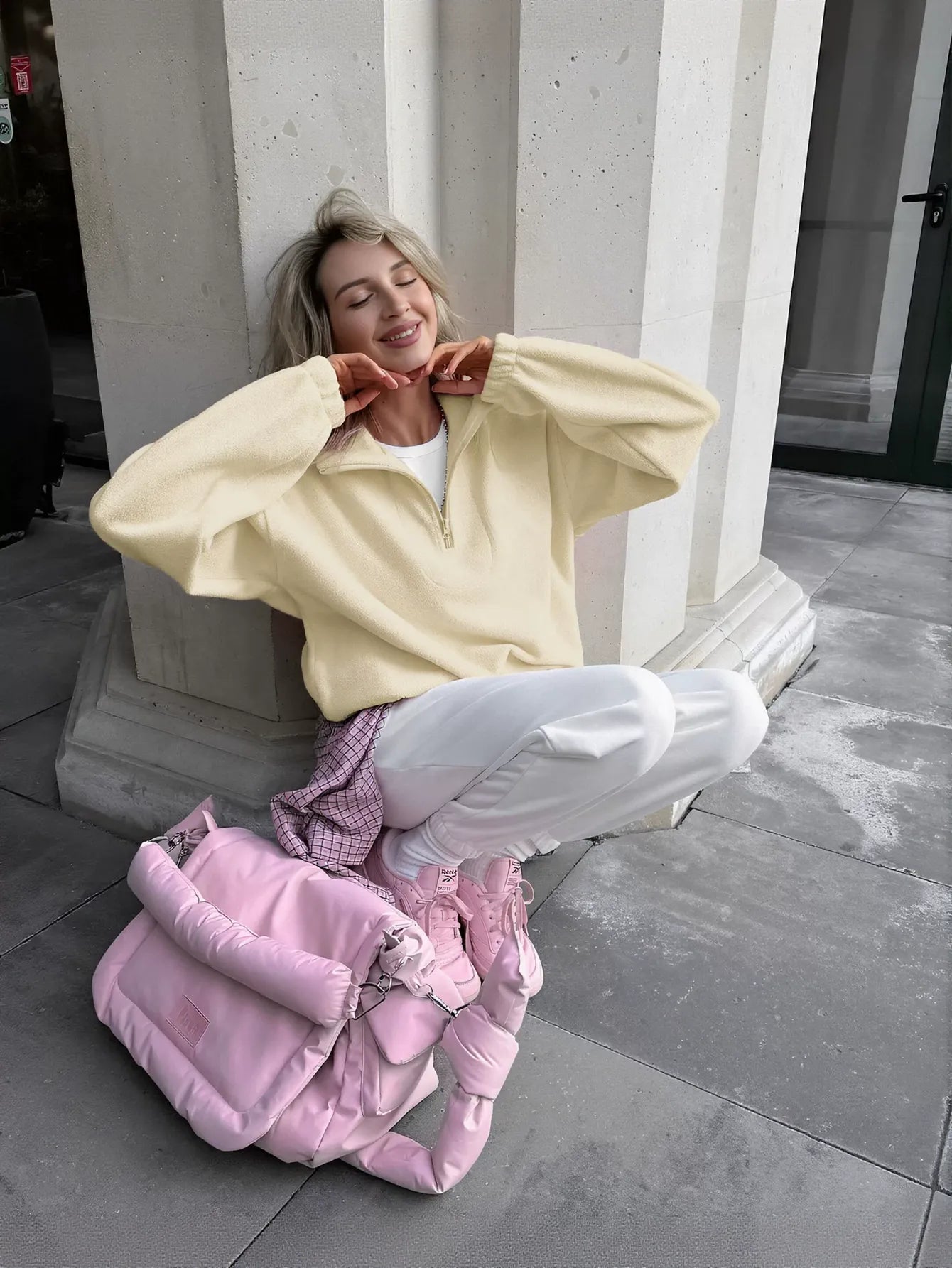 Cozy Pink Quarter Zip Fleece Sweatshirt