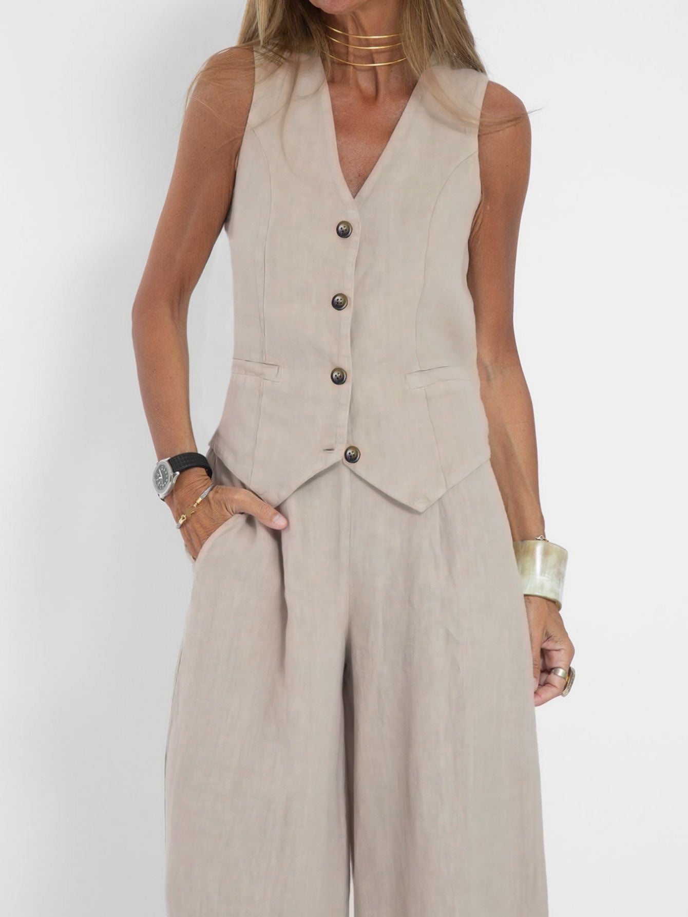 Linen Wide Leg Relaxed Pants Set