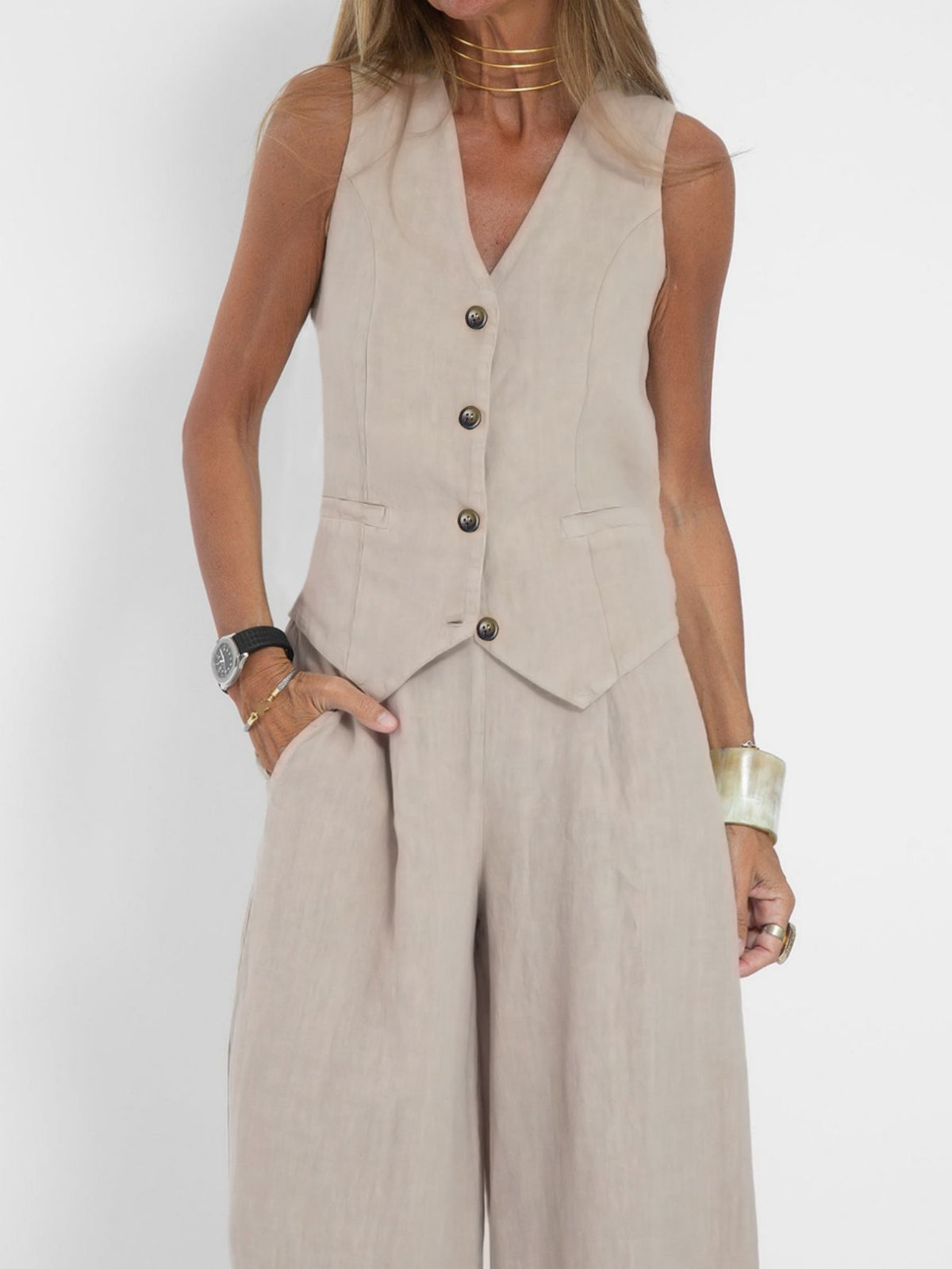 Linen Wide Leg Relaxed Pants Set