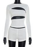 Ribbed Cutout Long Sleeve Short Set