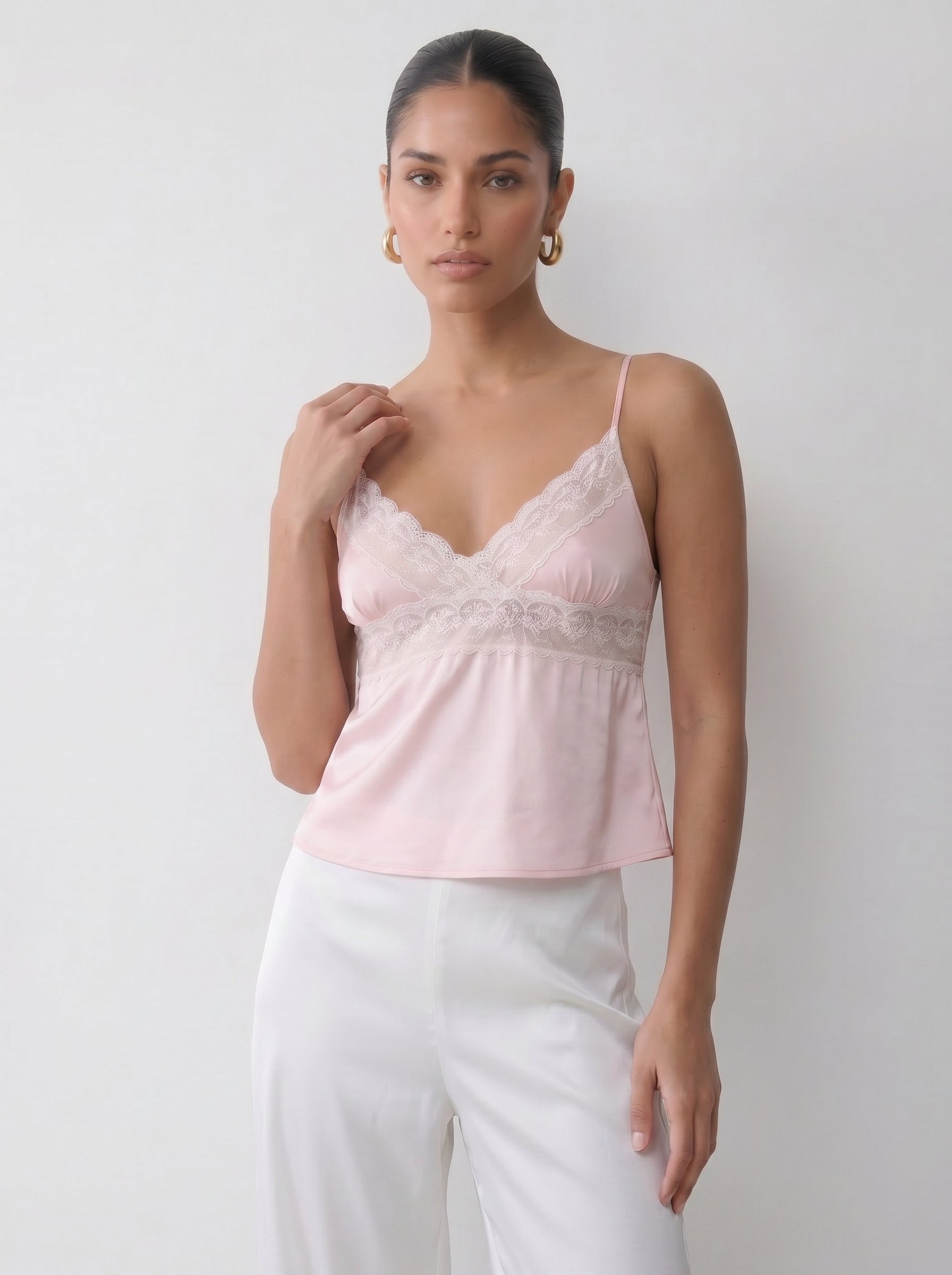 Satin Lace Trim Camisole Top