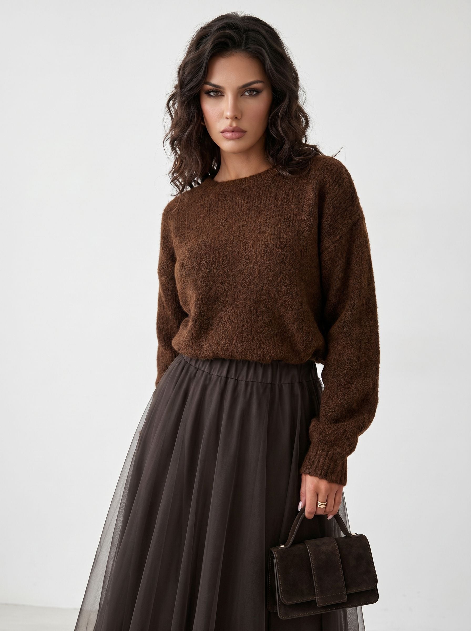Cozy Oversized Brown Knit Sweater