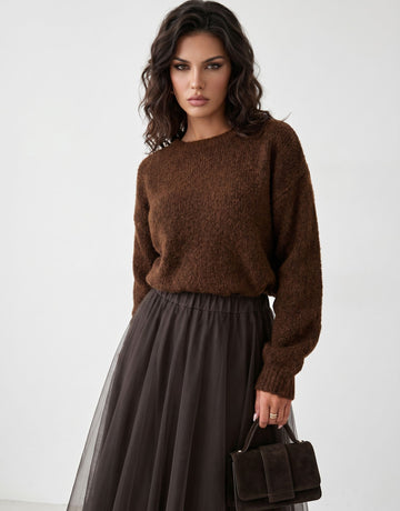 Cozy Oversized Brown Knit Sweater