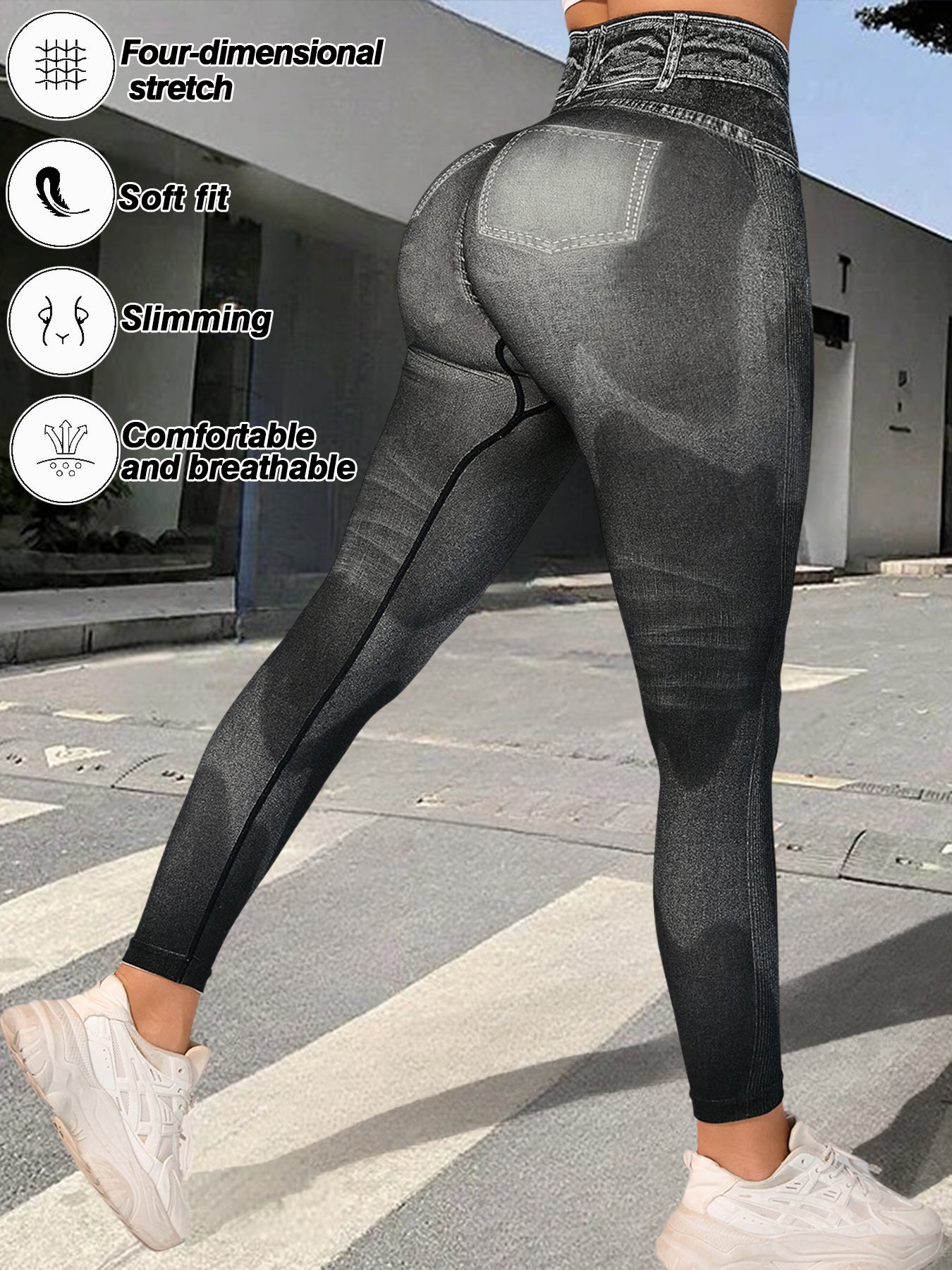 High-Waisted Distressed Casual Jeans-Black