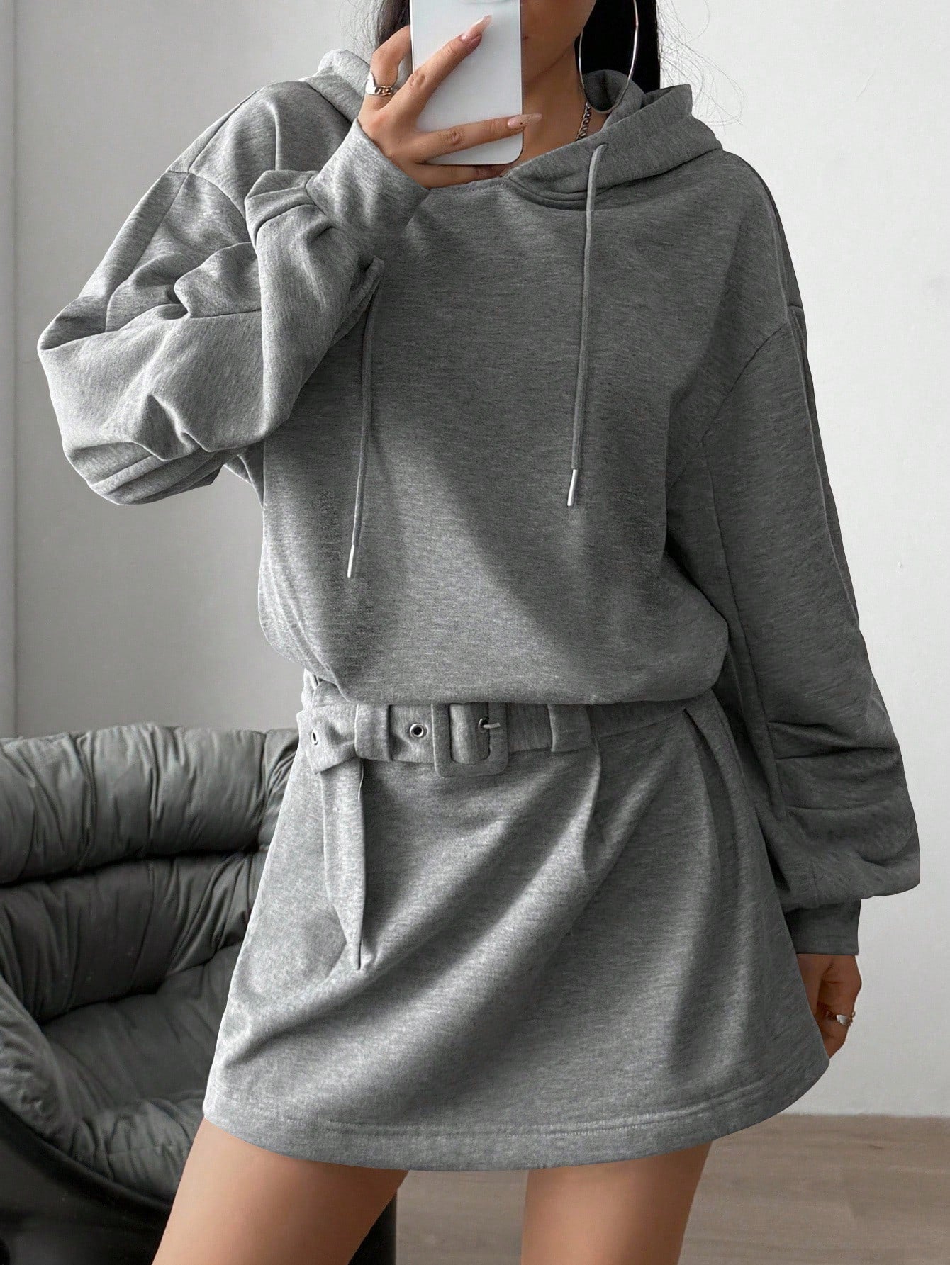 Cozy Fleece Belted Hoodie Dress