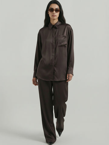 SAÏA Oversized Elegant Shirt-Brown