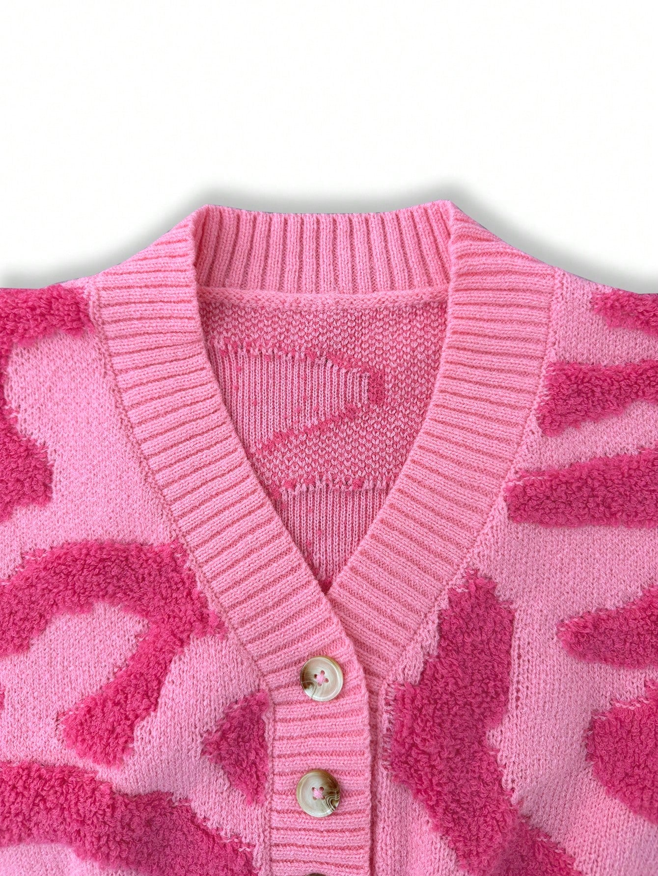 Cozy Pink Patterned Cropped Cardigan