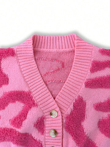 Cozy Pink Patterned Cropped Cardigan