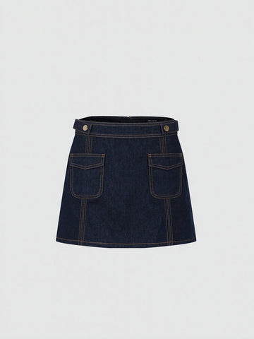 Flap Pocket Stitch Detail Denim Mini Skirts