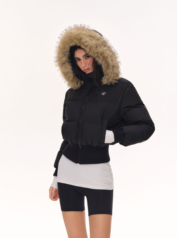 Faux Fur Hooded Cropped Puffer