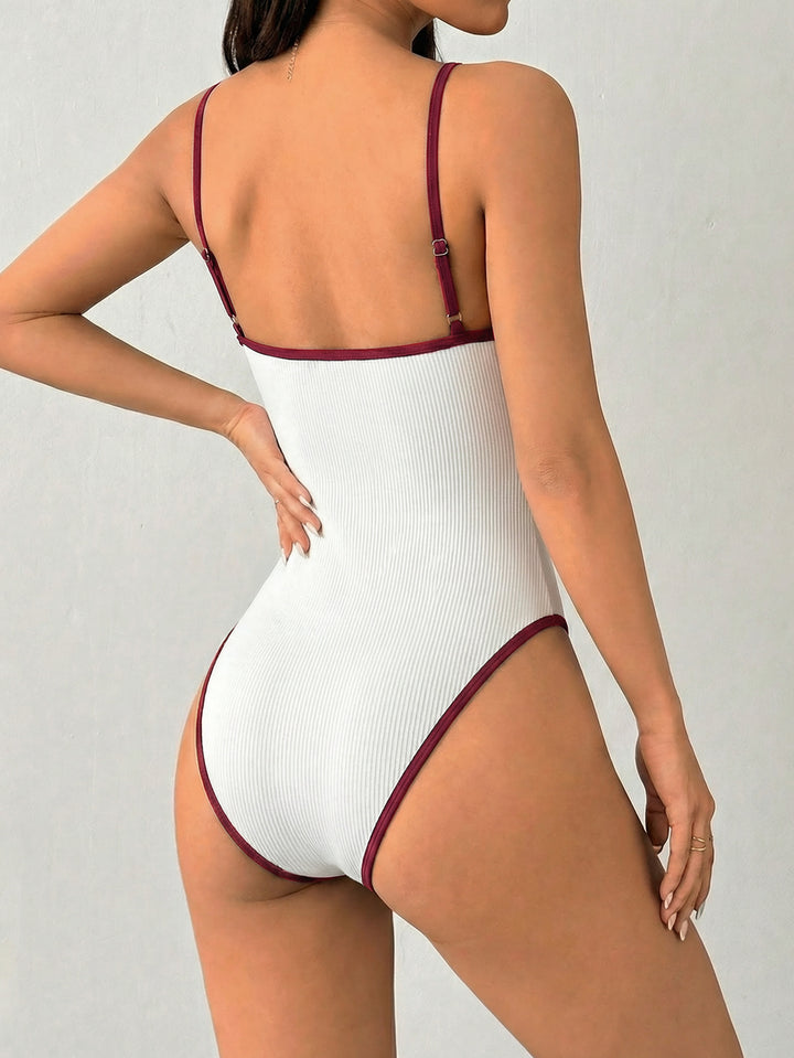 Ribbed Contrast Trim Bodysuit
