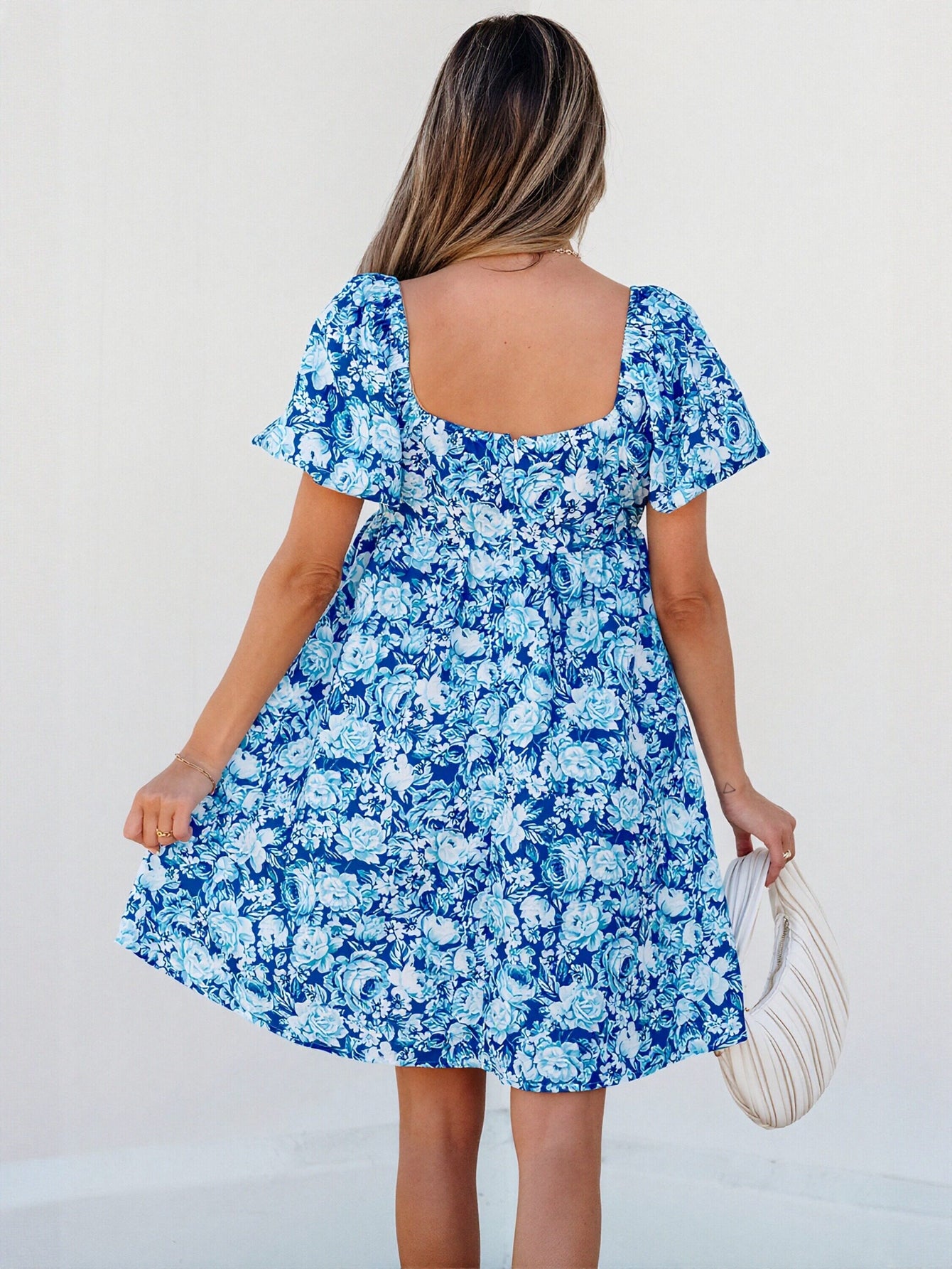 Floral Puff Sleeve Square Neck Dress