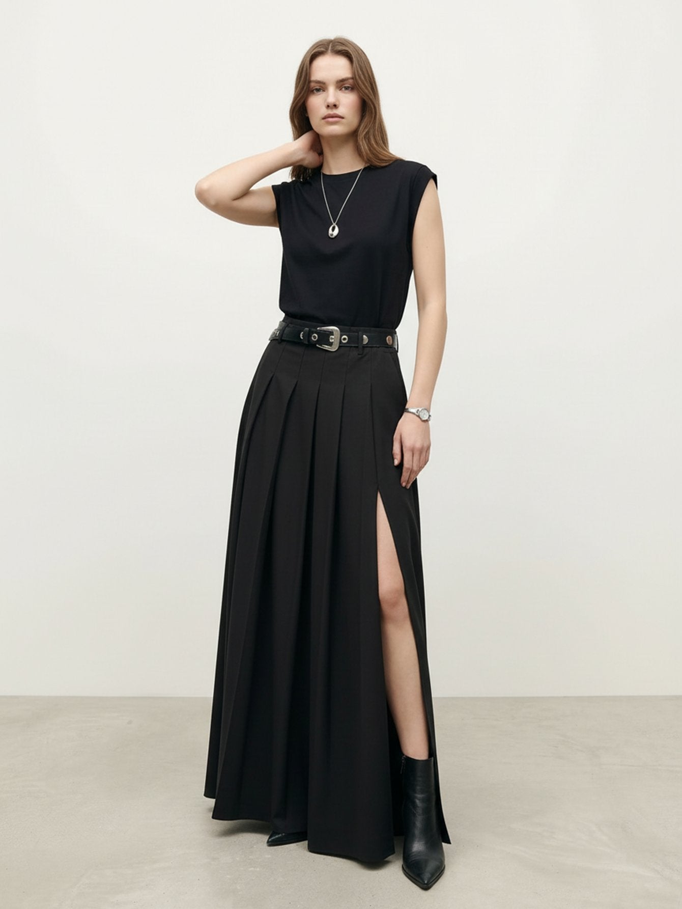 A-line Side Slit Maxi Skirt