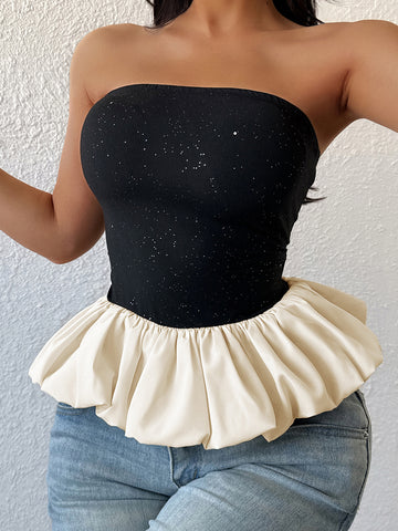 Ruffled Waist Flirty Tube Top-Multicolor