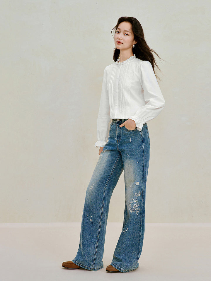 Embellished Rhinestone Wide Leg Jeans