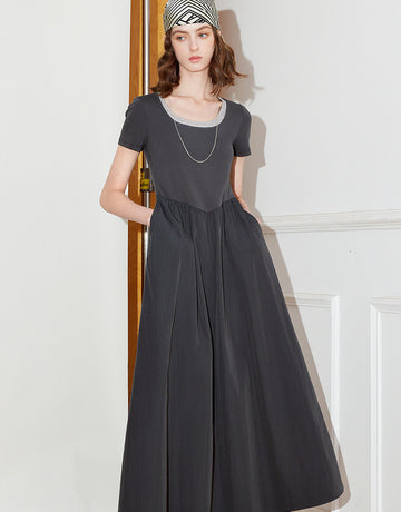 U Neck Loose Fit Casual Maxi Dress