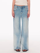 Studded Distressed High Waisted Wide Leg Jeans